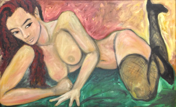 Woman with Red Hair on Green Sheet, 2011
